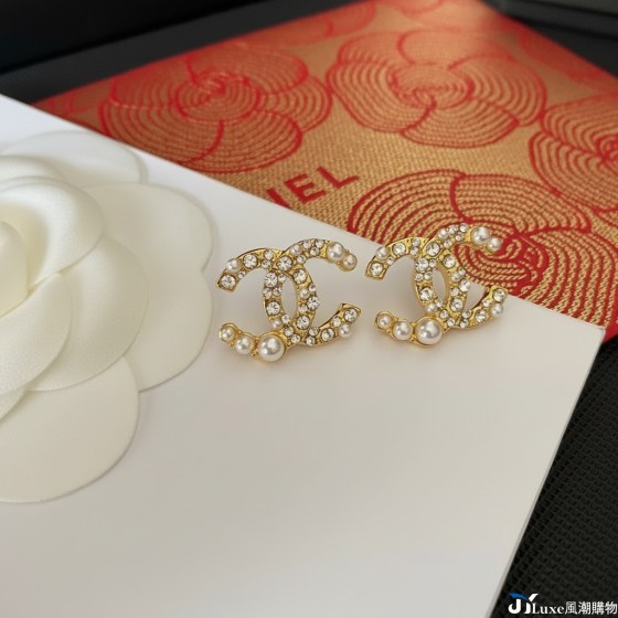 Chanel 字母晶鑽米粒太陽花珍珠耳釘耳環