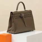 Hand-sewn 35cm Kelly bag, original swift leather platinum bag, large-capacity shoulder handbag