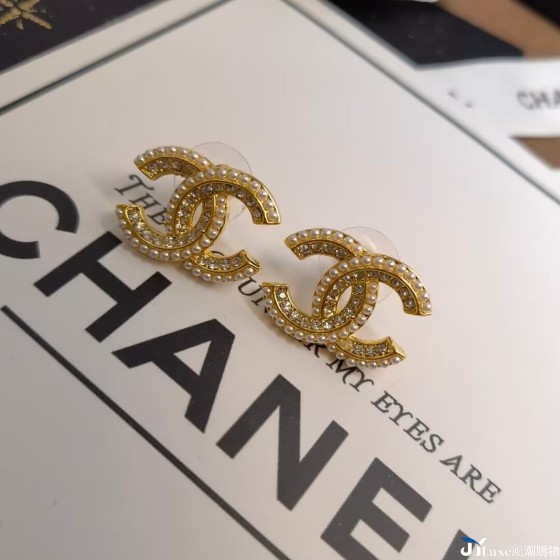 【CHANEL】香奈兒晶鑽米粒珍珠耳釘