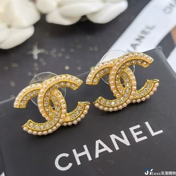 【CHANEL】香奈兒晶鑽米粒珍珠耳釘