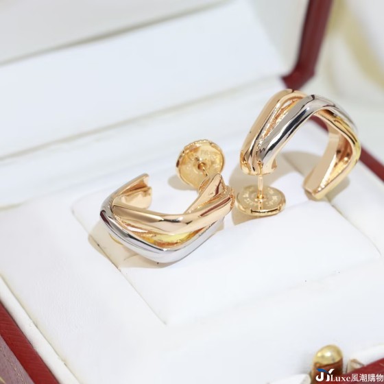 Cartier square three-color three-ring earrings