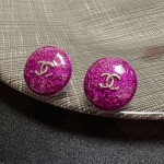 CHANEL 香奈兒高版本紫色雙 C 耳釘