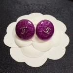 CHANEL 香奈兒高版本紫色雙 C 耳釘