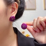 CHANEL 香奈兒高版本紫色雙 C 耳釘