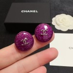 CHANEL 香奈兒高版本紫色雙 C 耳釘
