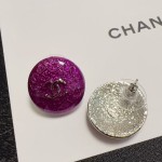 CHANEL 香奈兒高版本紫色雙 C 耳釘