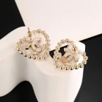 CHANEL 香奈兒早春金珠圓環雙 C 耳釘