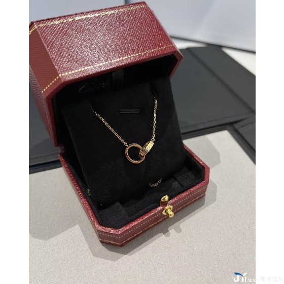 Cartier 卡地亞 Love 系列玫瑰金鑲鑽雙環項鍊