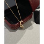 Cartier 卡地亞 Love 系列玫瑰金鑲鑽雙環項鍊