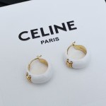 Celine 凱旋門白琺瑯水滴耳扣