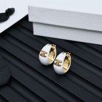 Celine 凱旋門白琺瑯水滴耳扣