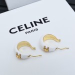 Celine 凱旋門白琺瑯水滴耳扣