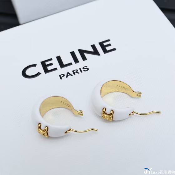 Celine 凱旋門白琺瑯水滴耳扣