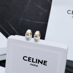 Celine 凱旋門白琺瑯水滴耳扣
