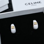 Celine 凱旋門白琺瑯水滴耳扣