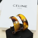 Celine 凱旋門玳瑁亞克力 C 圈耳環
