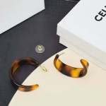 Celine 凱旋門玳瑁亞克力 C 圈耳環