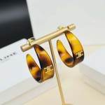 Celine 凱旋門玳瑁亞克力 C 圈耳環