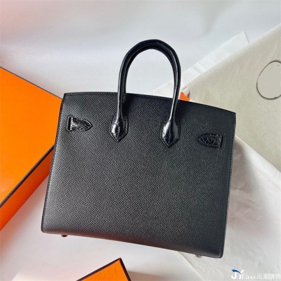 Fully hand-sewn Sellier small House platinum bag 20-25 alligator leather and cowhide Kelly handbag