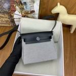 全手縫凱莉Herbag帆布包內縫帆布拼牛皮mini20單肩斜挎包
