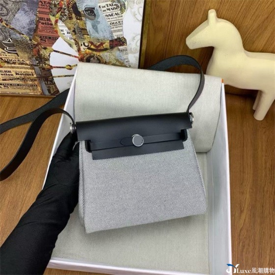 全手縫凱莉Herbag帆布包內縫帆布拼牛皮mini20單肩斜挎包
