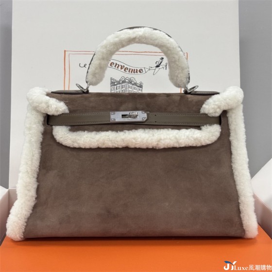 全手工手縫原版swift鹿皮泰迪teddy凱莉包拼兔毛
