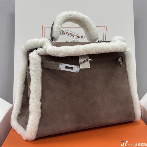 全手工手縫原版swift鹿皮泰迪teddy凱莉包拼兔毛